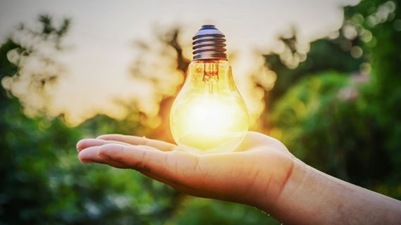Hand showcasing a light bulb.