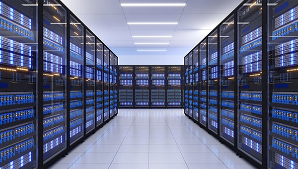 Interior view of data center servers