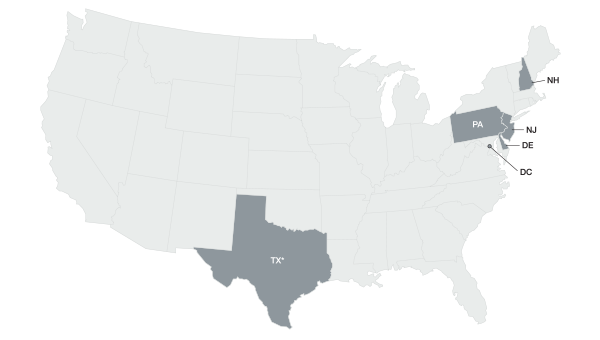 Map of United States with highlighted states indicating residential electricity areas