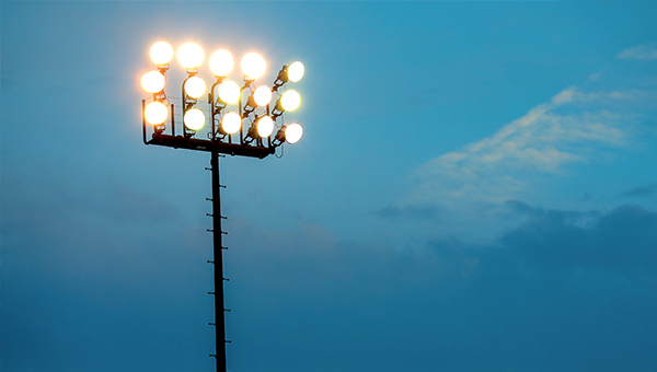 Stadium lights at dusk